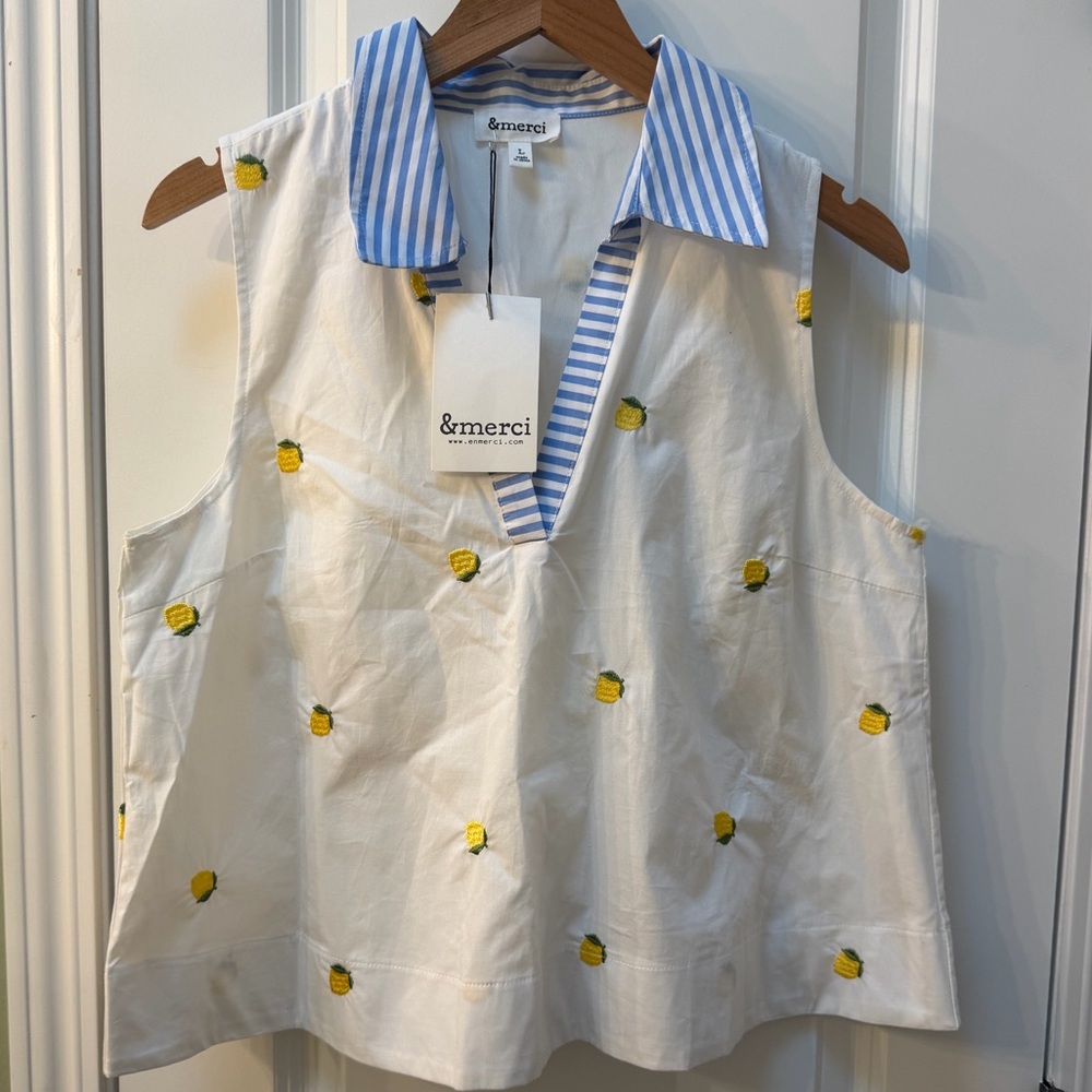 Embroidered Lemon Summer Tank Size Large